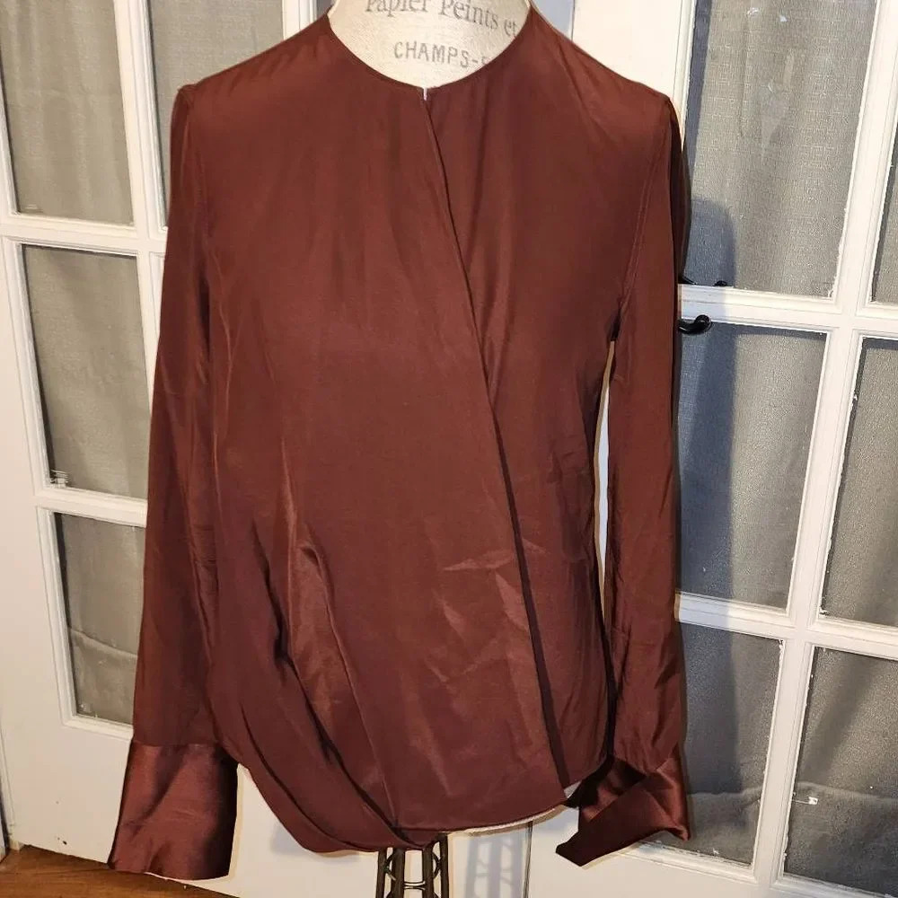 Rag & Bone Womens Max Long-Sleeve Silk Charmeuse‎ Blouse Medium